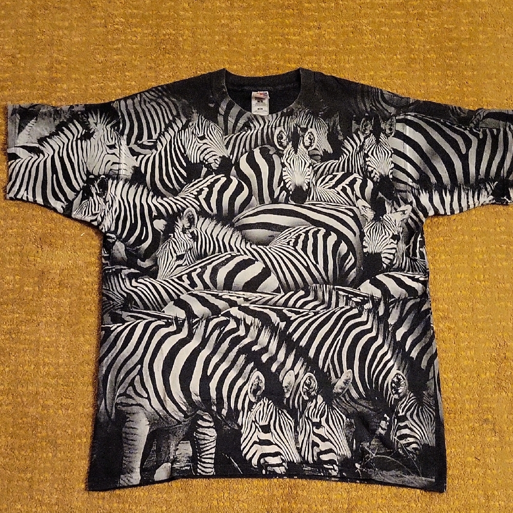 Vintage 90s Zebra All Over Print Graphic T-Shirt XL Single Stitch Animal Tee